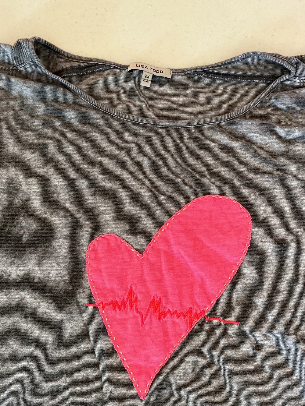 Lisa Todd Girls' Gray Tee with Bright Pink Heart Patch